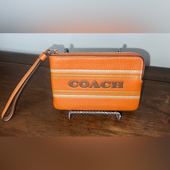 Coach Corner Zip Wristlet with Coach Stripe in Canyon Orange - Picture 5 of 5